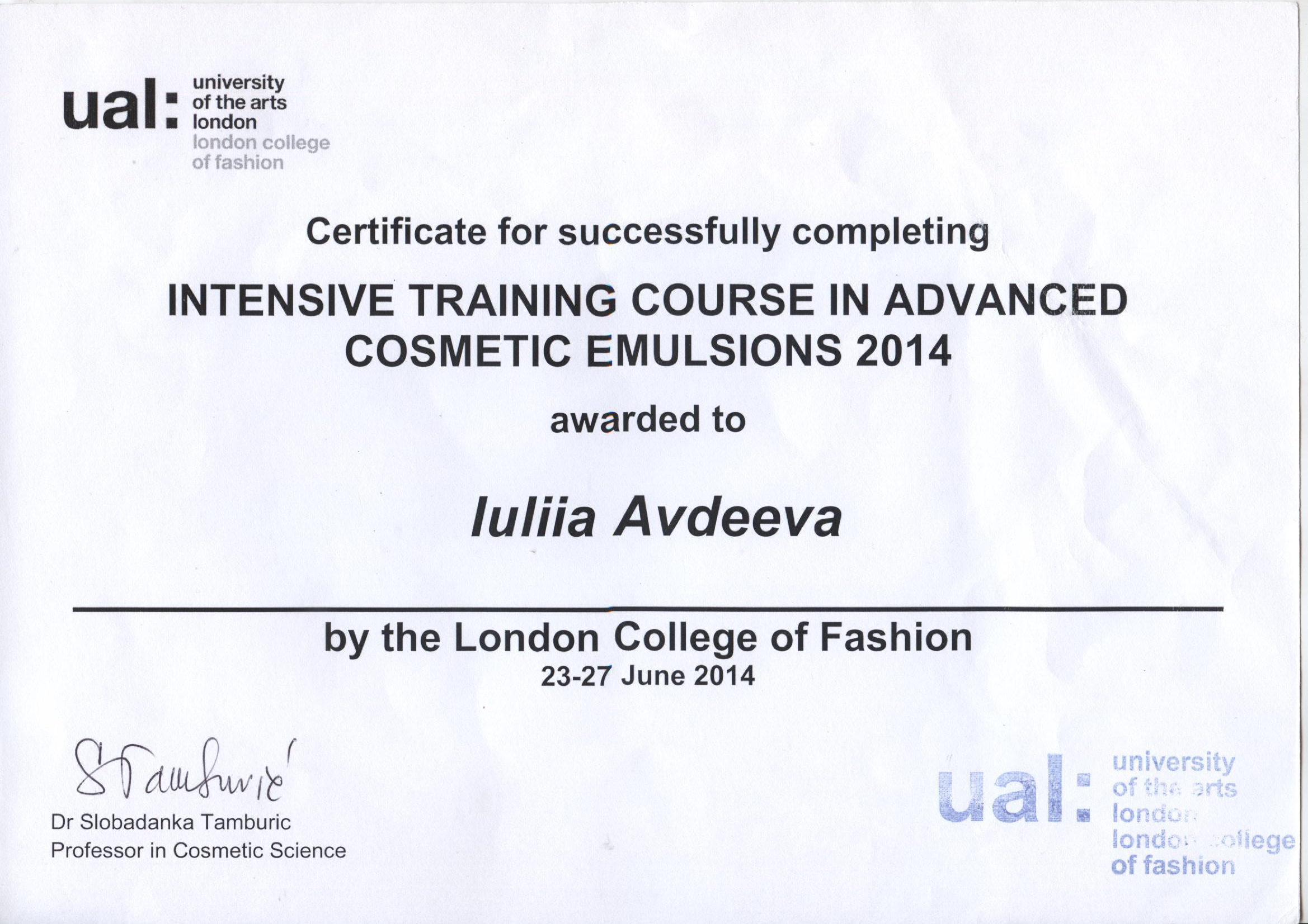 Intensive training course in advanced cosmetic emulsions